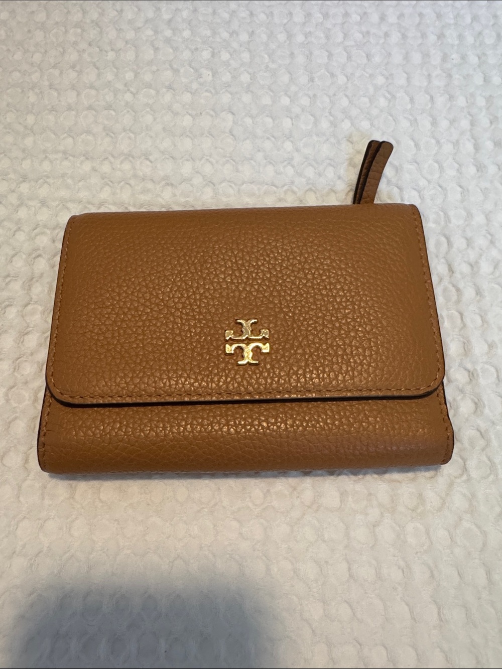 Tory Burch Pebbled Leather Wallet - Brown with Gold Logo